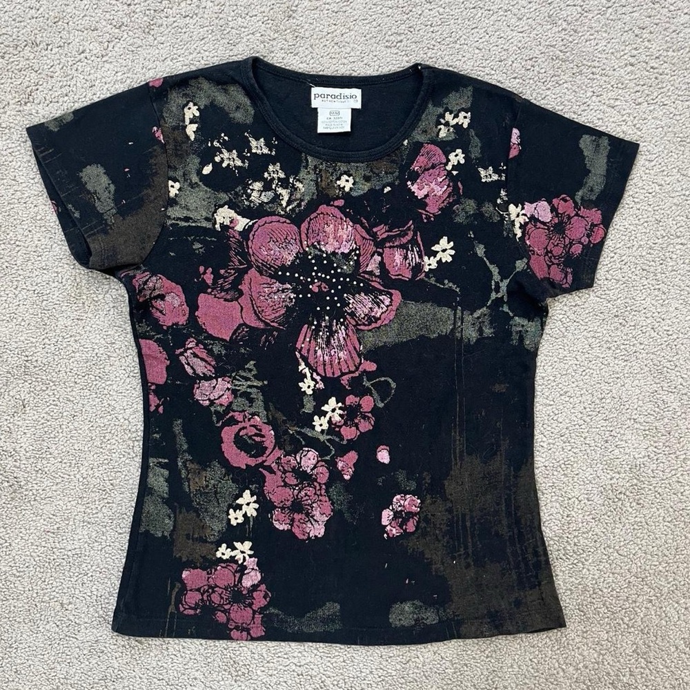 Black and Pink Floral Women's Top